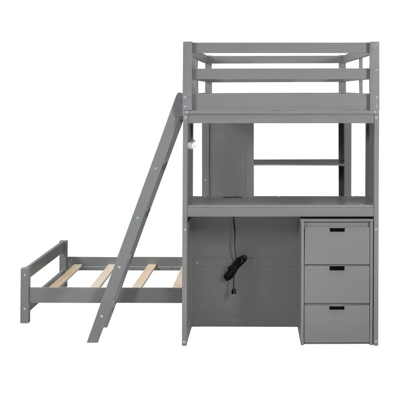 Twin over Twin Bunk Bed with LED Light and USB Ports