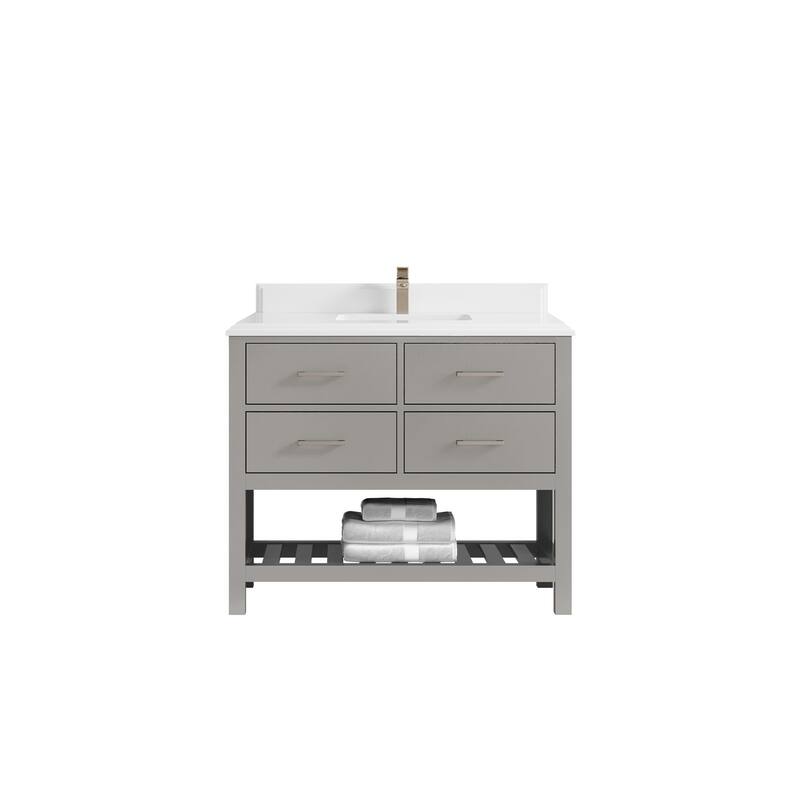 Willow Collections 42 in. W x 22 in. D Parker Single Sink Bathroom Vanity with Countertop - 1.5" White Quartz - Elephant Skin Gray