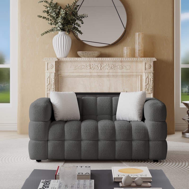 Wayna Modern Style Sofa, Sherpa Thick Cushion Double Loveseat - N/A - Dark grey