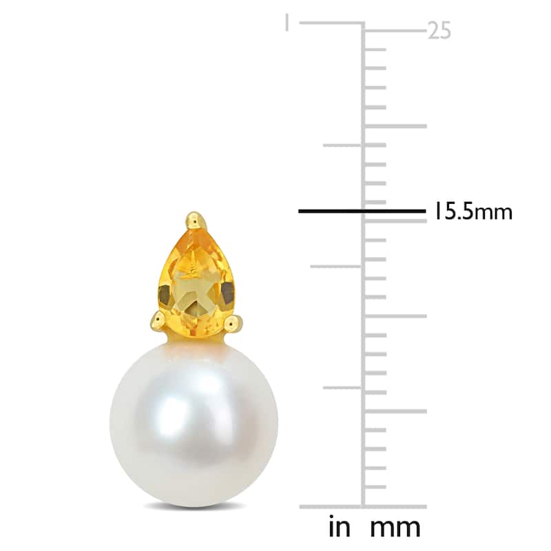 Miadora 3/4ct TGW Citrine and 8.5-9mm Cultured Freshwater Pearl Earrings Yellow Silver - 15.5 mm x 8.8 mm x 8.8 mm