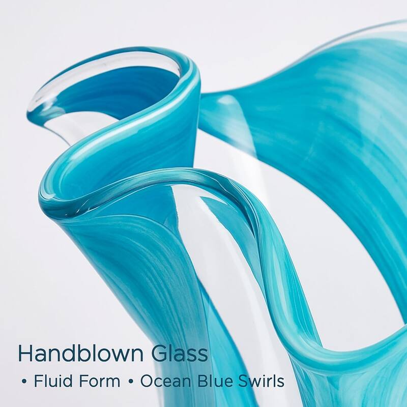 Green Set of 2 Striped Handblown Glass Vases with Broad Rim and Ruffle