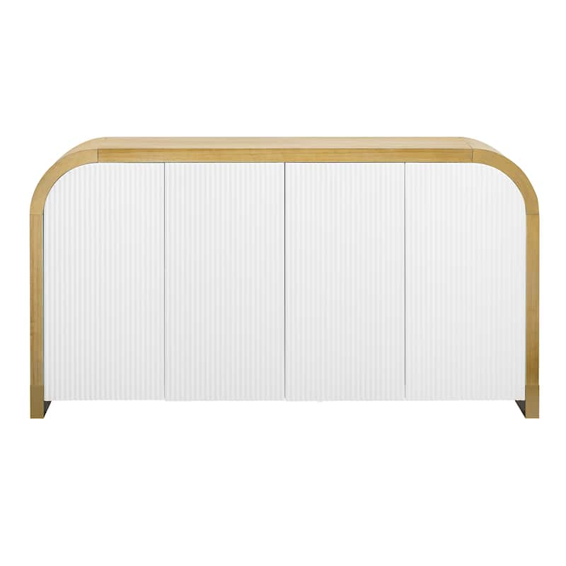 Wavy 4-Door Buffet Sideboard, Curved Design Door Storage Cabinet with Adjustable Shelves
