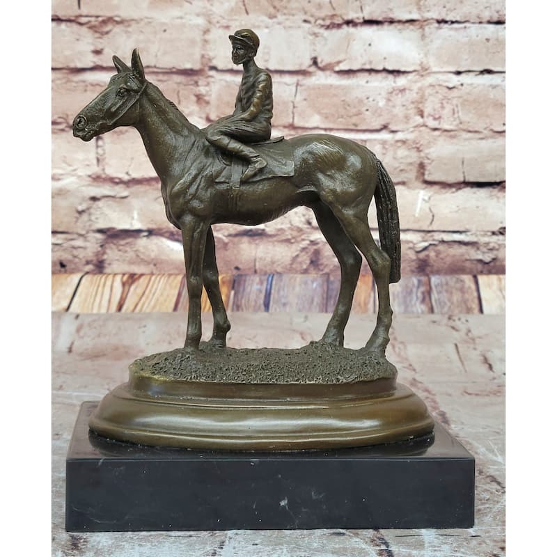Horse Jockey Racing Equine Art Equestrian Collector Bronze Statue Sculpture Original 8 Inches X 6.5 Inches