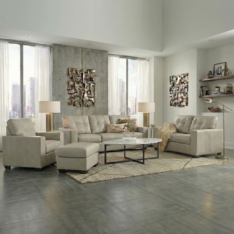 Roundhill Furniture Holmes Leather 4-Piece Living Room Set - White