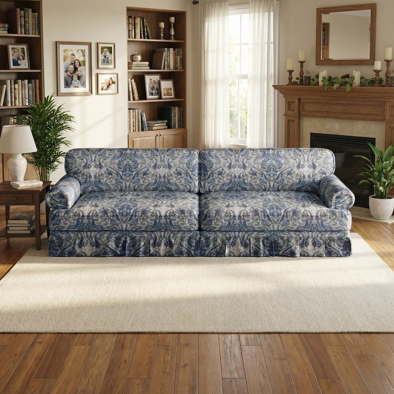 Homy Casa 3/4-Seater Chenille Cloud Sofa with Rolled Arms & Pleated Skirt, Extra Deep Seat, Multiple Colors - 4 - Blu