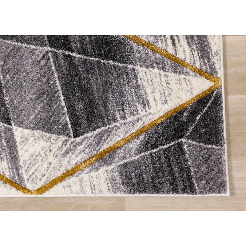 Summit Collection - Grey/White/Yellow Geometric Diamonds Rug