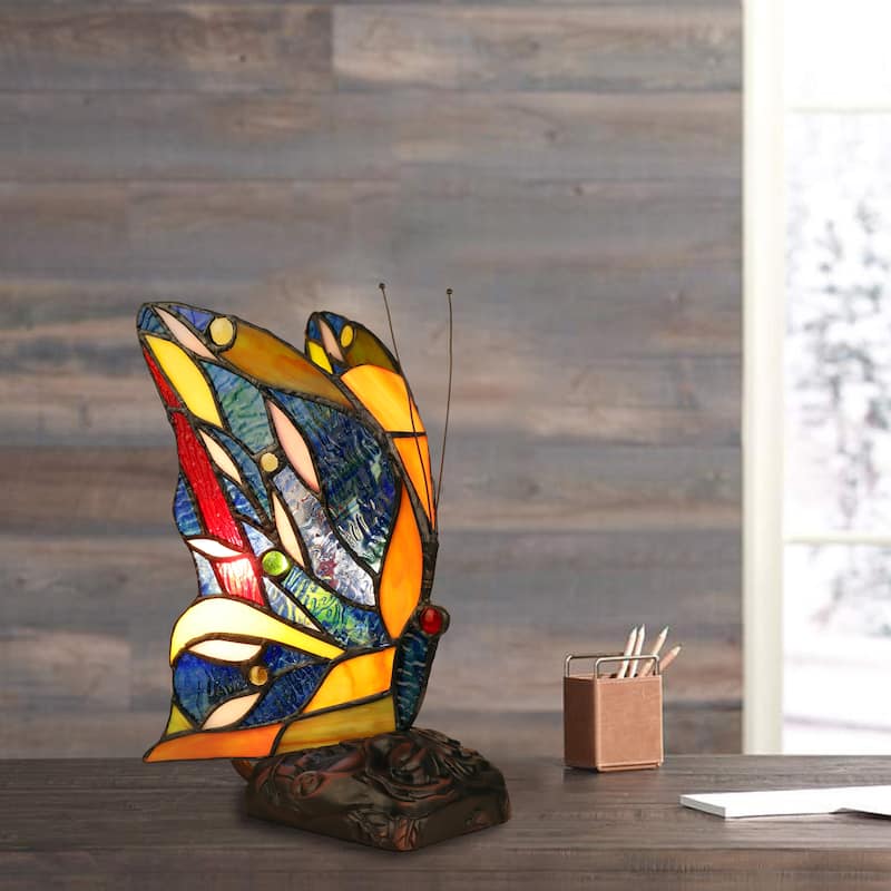 Tiffany Style, Butterfly Design 1 Light Table Lamp - 9.88 inches high
