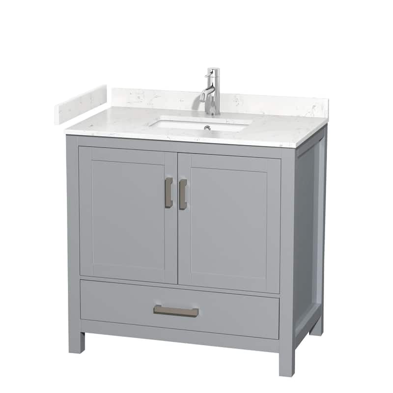 Wyndham Collection Sheffield 36" Single Bathroom Vanity, Carrara - Gray / Carrara Cultured Marble Top / Brushed