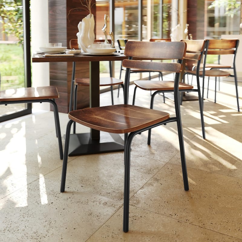 2PK Commercial Solid Wood Dining Chair with Frame and Antique Finish - 18.75"W x 20.75"D x 31.5"H