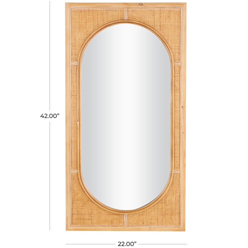 Brown Rattan Room Wall Mirror with Oval Center