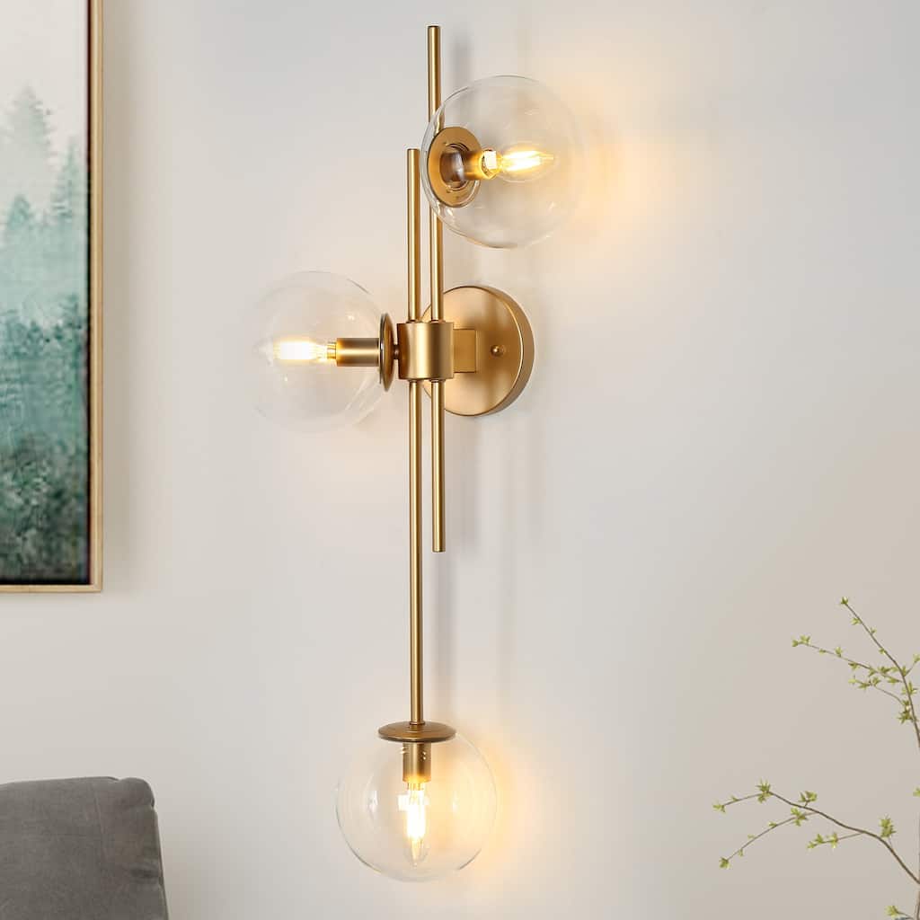 Modern Gold 3-Light Bathroom Vanity Lights Globe Glass Wall Sconces - 30'' L x 5.5'' W x 12'' H