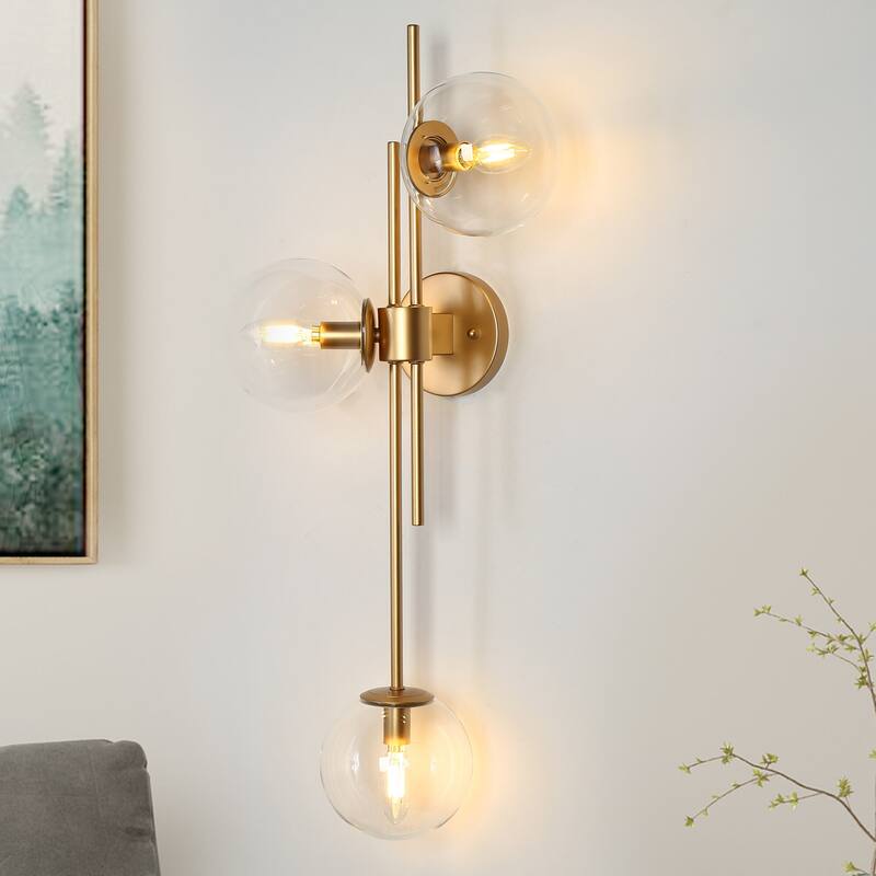 Modern Gold 3-Light Bathroom Vanity Lights Globe Glass Wall Sconces - 30'' L x 5.5'' W x 12'' H