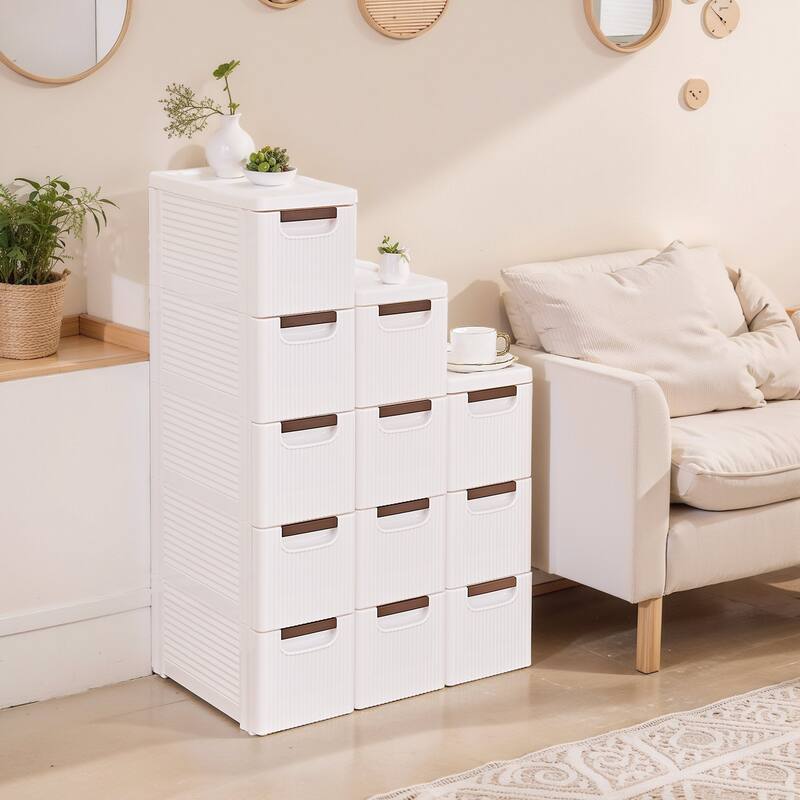 Javlergo White Stripe Narrow Storage Cabinet 3/4/5-Layer Rolling Bathroom Organizer with Drawers Wheels for Bathroom Living Room