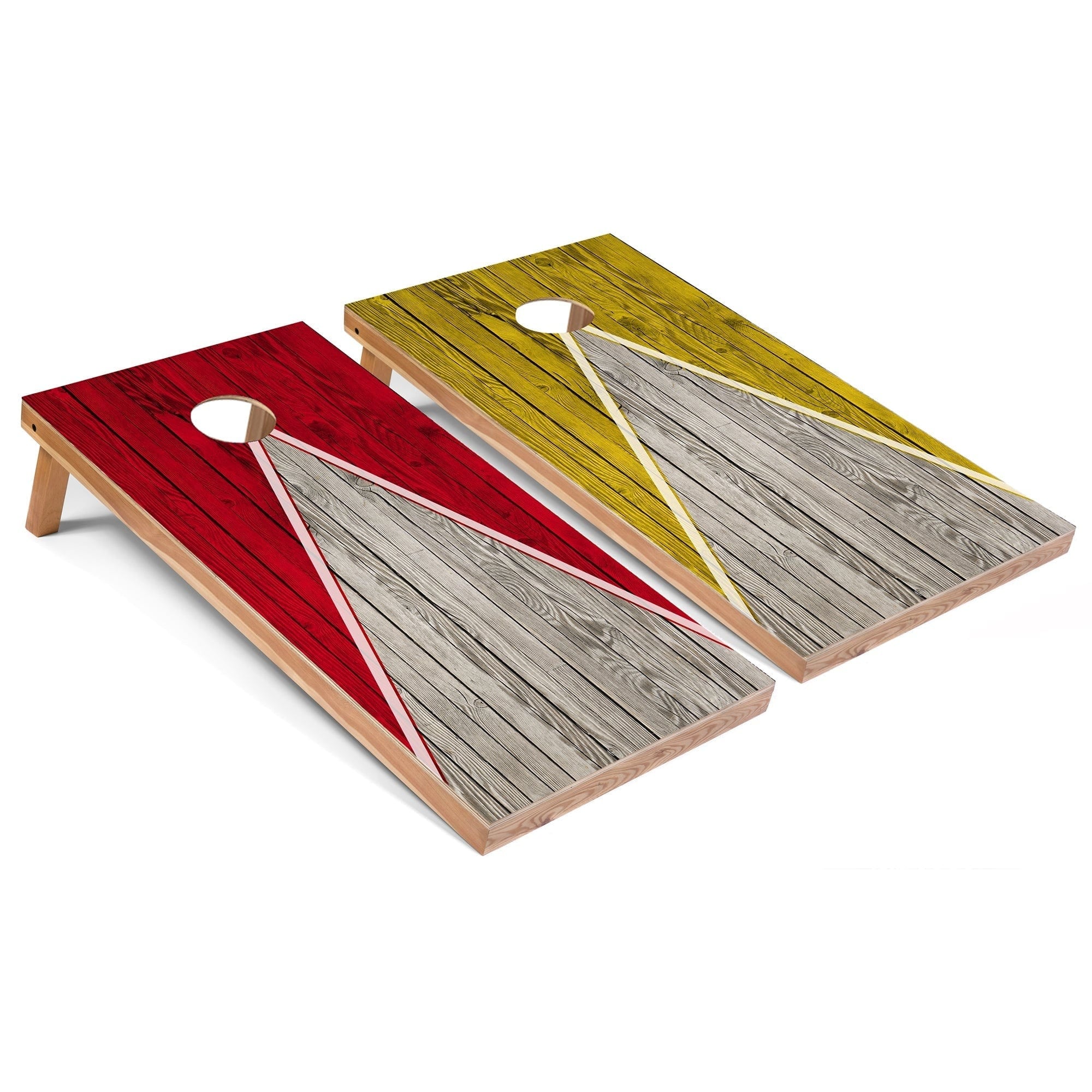Solid Wood Cornhole Boards - Red and Yellow Triangle Design