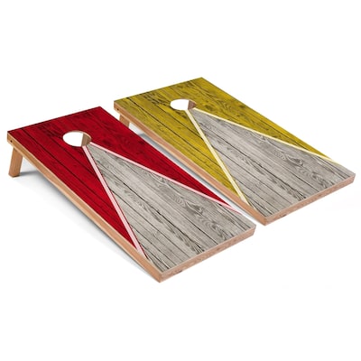 Red and Yellow Pyramid Cornhole Boards with Case & Lights