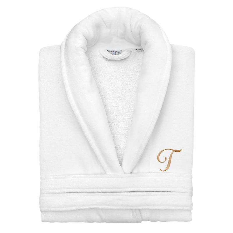 Authentic Hotel and Spa 100% Turkish Cotton Personalized Unisex Anovia Velour Bathrobe - Gold Script Font - Large/XLarge - T