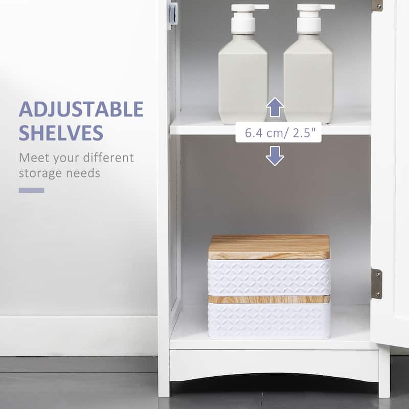 White-Grey MDF Tall Bathroom Cabinet with Drawer, Shelves and Anti-Tip - 13.5" W x 11.75" D x 64.25" H