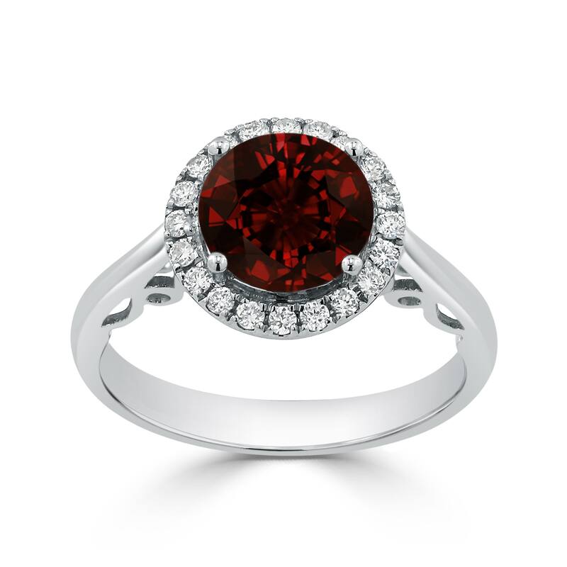 Auriya 2 1/2ct Round Garnet Gemstone and Halo Diamond Engagement Ring 1/4ctw 14k Gold