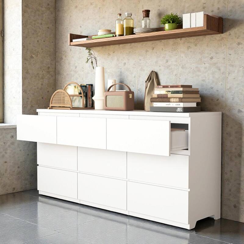 9-Drawer Handle-Free Dresser, Modern Matte Wood Storage Chest for Bedroom, Living Room or Entryway