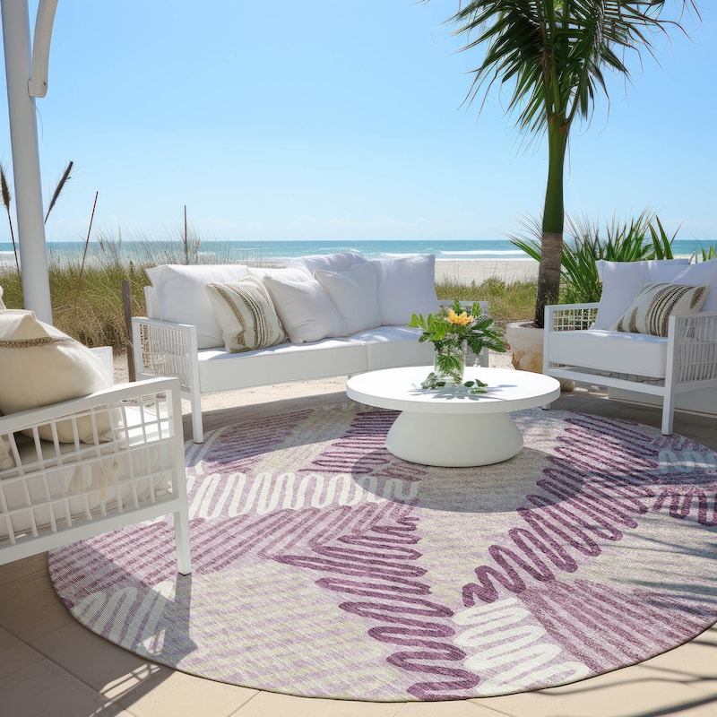 Machine Washable Indoor/ Outdoor Chantille Contemporary Squiggles Rug - Lavender - 8' x 8'