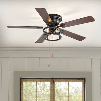 52" 5-Blade Flush Mount Ceiling Fan with Light Pull Chain - 52 Inch