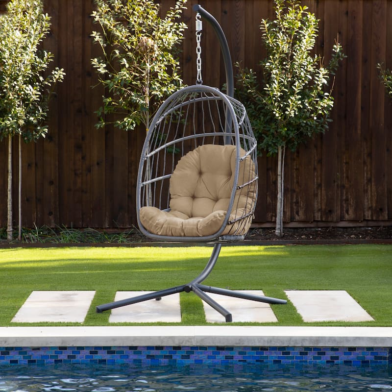 Sorra Home Valdese Boucle Outdoor Egg Chair Replacement Cushion - 44 in L x 27 in W x 4 in D - Wheat