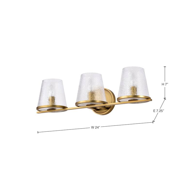 Valentine 3 Light Vanity Vintage Brass Finish Hammered Glass - Vintage Brass
