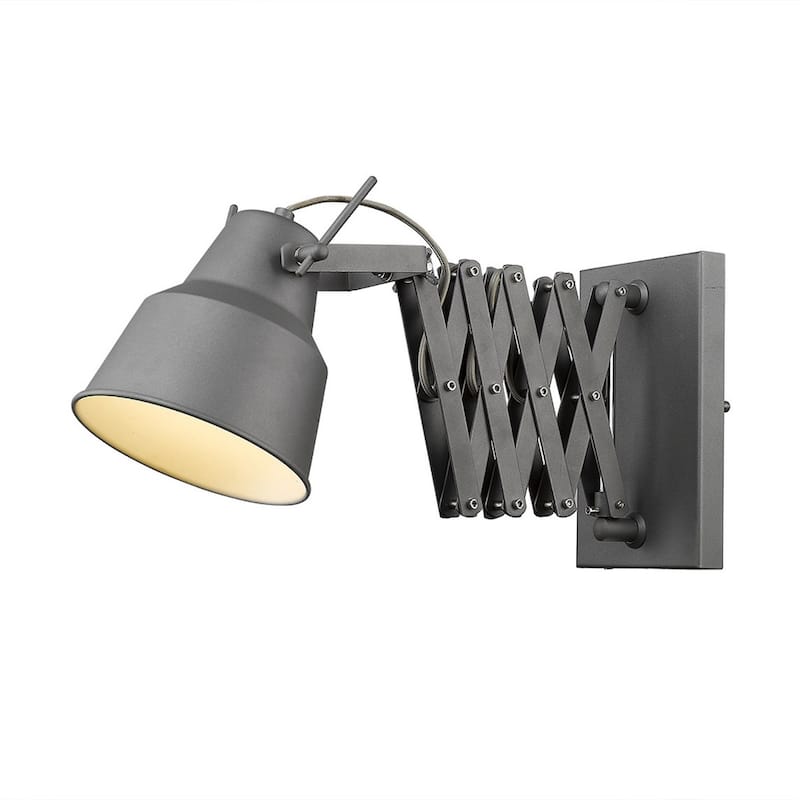 Adjustable Wall Sconce with Grey Metal Shade and Plug-In Iron Fixture E26 Base LED Compatible - 9.75" H x 7" W x 34.5" D