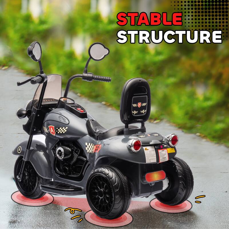 Gray Electric Motorcycle Ride-On Trike Motorcycle with Headlights, 3 Wheel 6V Battery Powered Motorbike