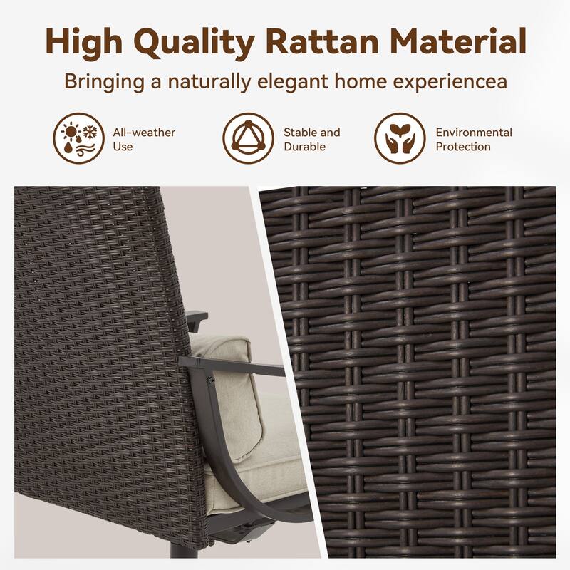 EROMMY Outdoor Dining Set, Swivel Rocking Chairs, Rectangular Table w Umbrella Hole, Patio Furniture Set for Backyard