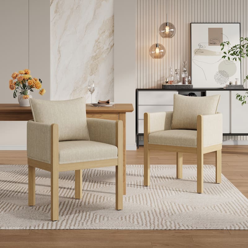 Christopher Knight Home - Callahan Linen Upholstered Dining Chair with Armrests - 2 Piece - Beige+Natural