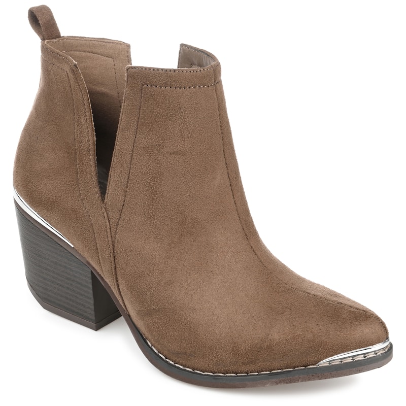 Journee Collection Women's Issla Pull On Stacked Heel Booties - Wide - Taupe - 7.5