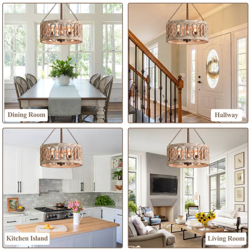 Cusp Barn 3-Light Farmhouse Candle Chandelier Rustic Drum Ceiling Pendant Light for Living Room
