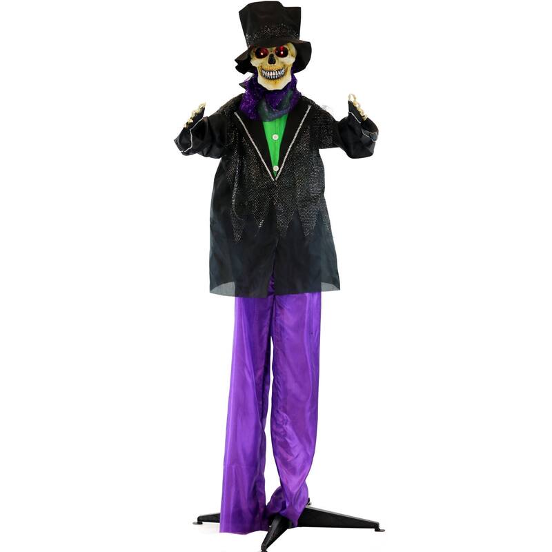 Haunted Hill Farm 5.4-ft. Animatronic Skeleton Groom, Indoor/Outdoor Halloween Decoration, Red LED Eyes, Poseable, Marty