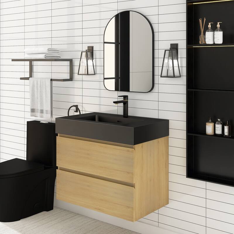 Floating Bathroom Vanity with Black Solid Surface Top