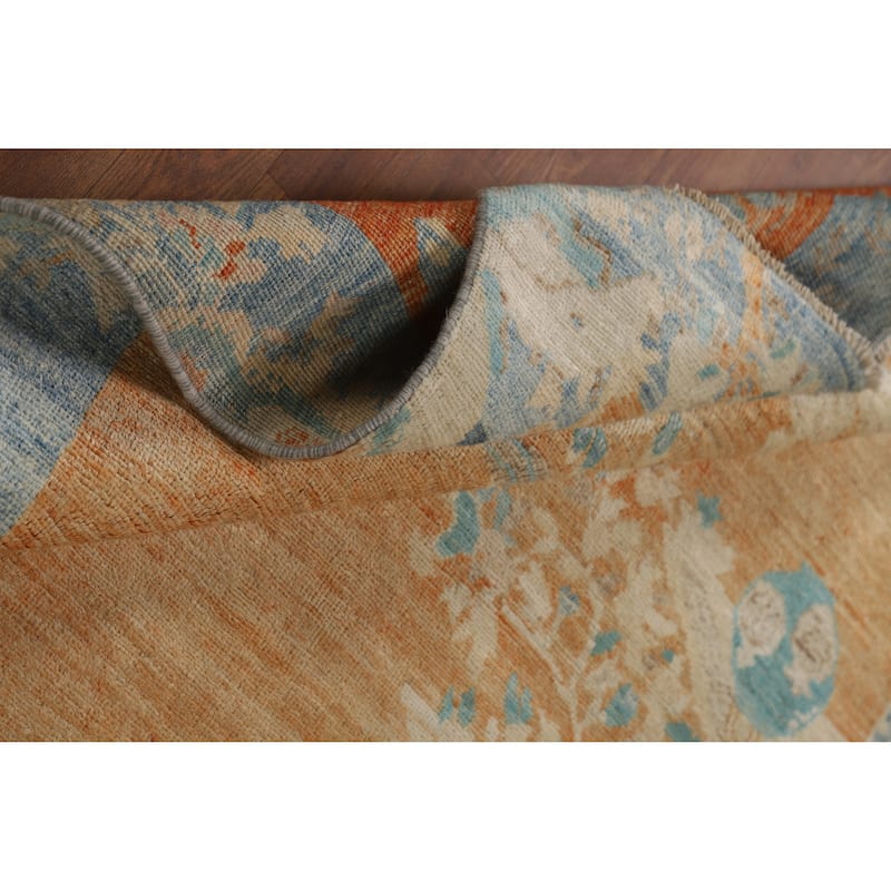 Vegetable Dye Orange Art Deco Turkish Rug Hand-Knotted Wool Carpet - 4'10"x 6'8"