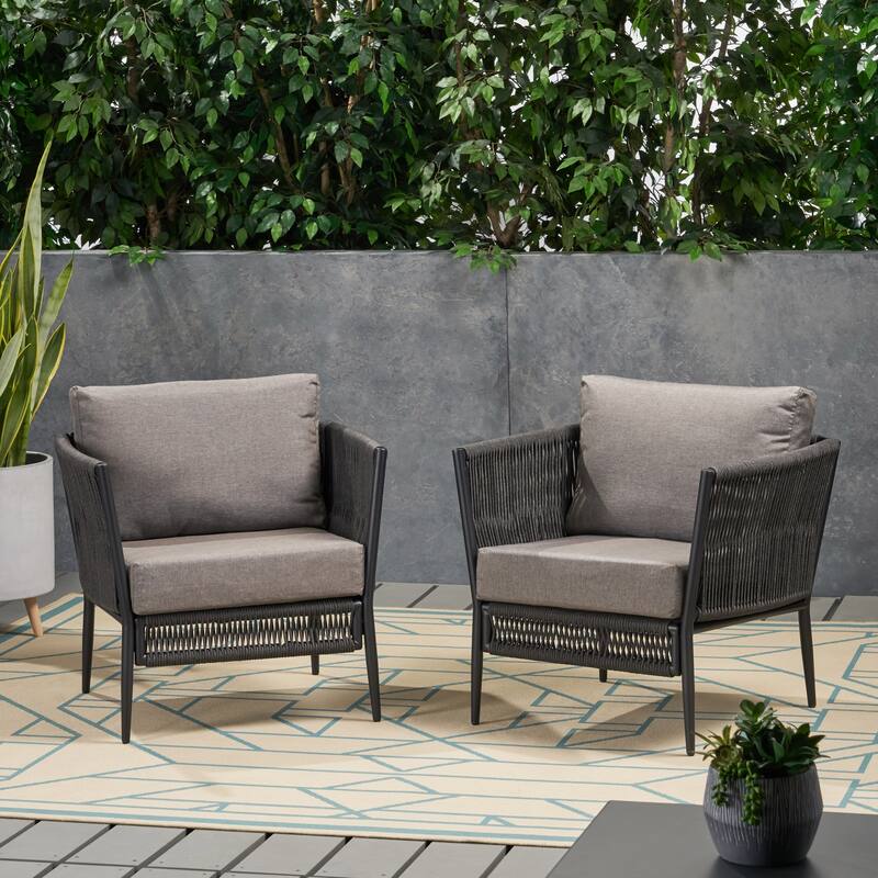2 Piece Outdoor Patio Furniture Set Woven Rope Club Chair with Cushion