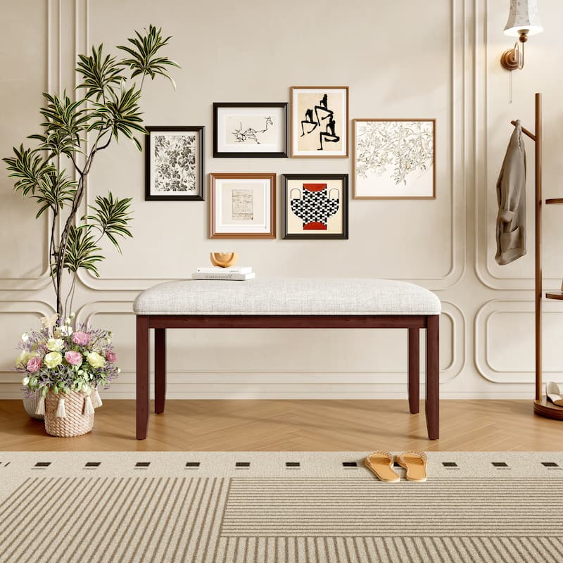 Dining Bench with Padded Seat and Solid Wood Leg,38-inch Entryway Bench for Living Room,Upholstered Bench