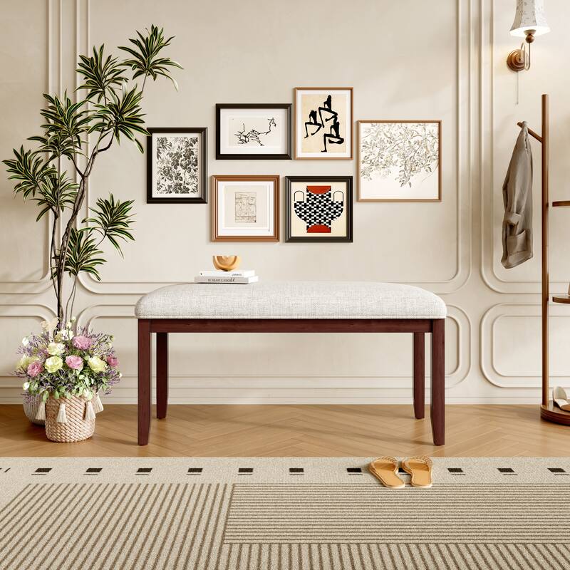 Upholstered Bench,38-inch Entryway Bench for Living Room,Dining Bench with Padded Seat and Solid Wood Leg