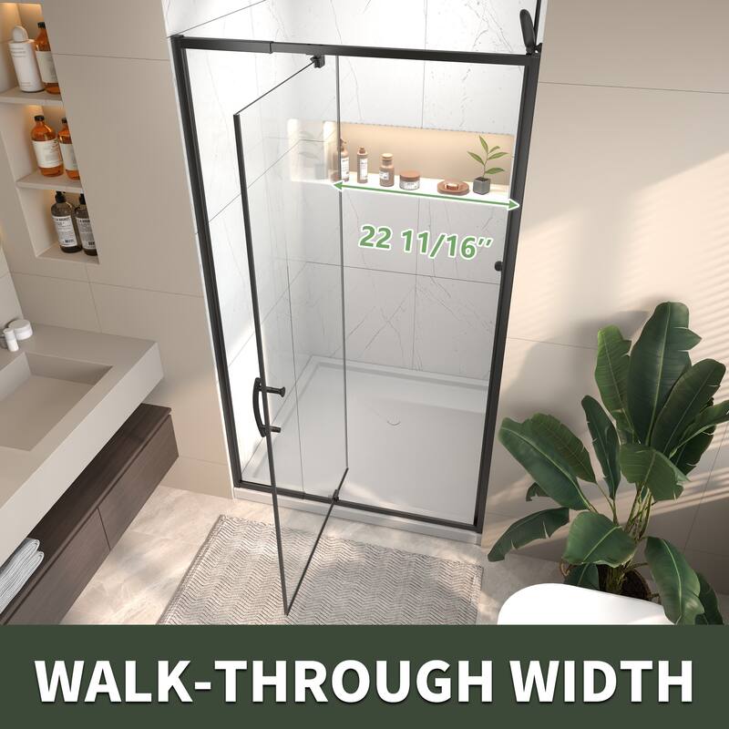 Modland 38''W - 42''W x 71''H Pivot Frame Sliding Shower Door with 1/4"(6mm) Clear SGCC Tempered Glass, Black/Nickel