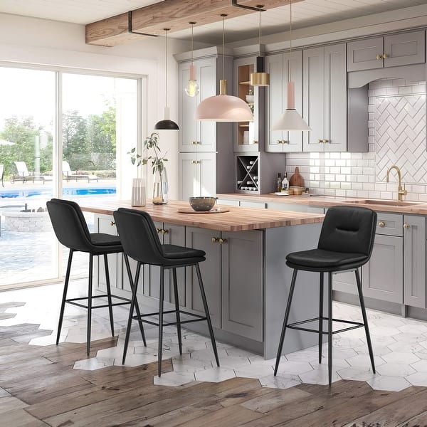 Counter Stools LUE BONA 26'' Swivel Bar Stools Set Of 3, With Back