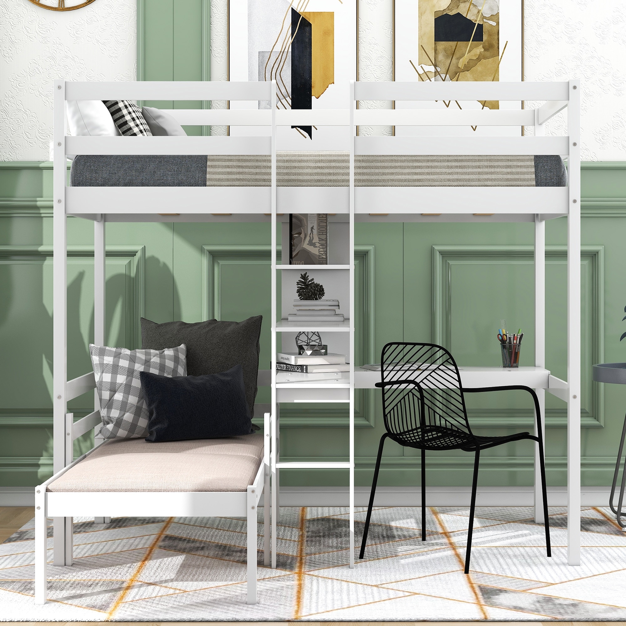 Convertible loft shop bed with table