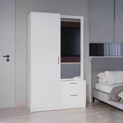 Seville 71" High One Door Two Drawers Mirror Armoire White - N/A