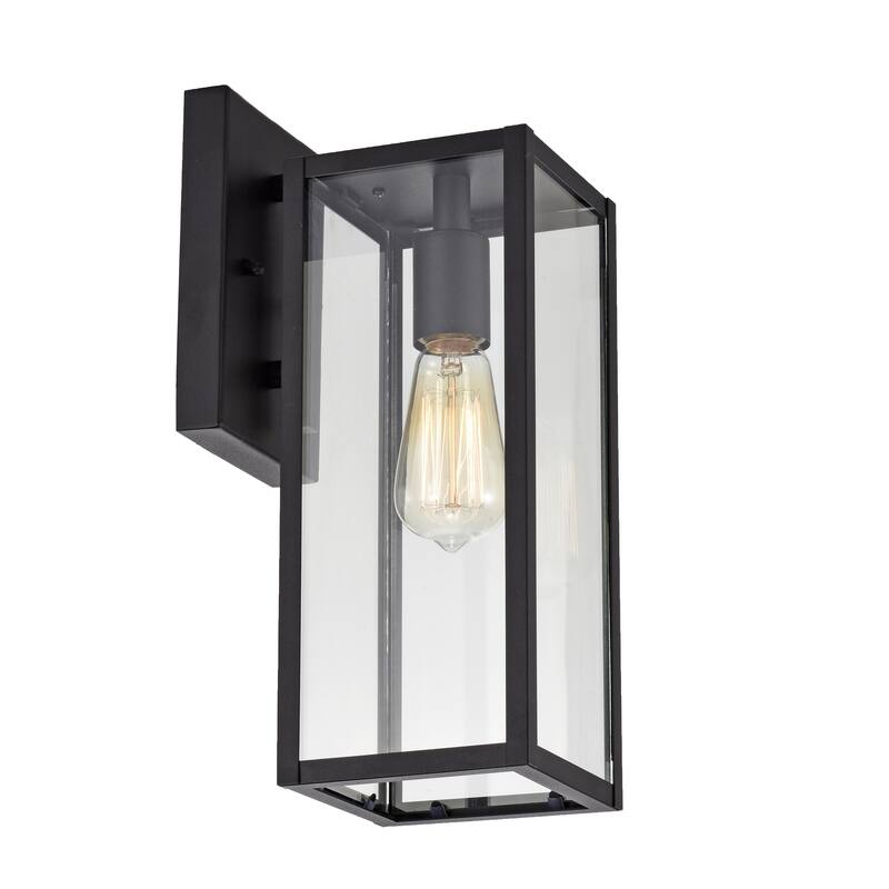 Square Matte Black Outdoor Sconce with Transparent Glass (Set of 2) - 13.75*5*7.25