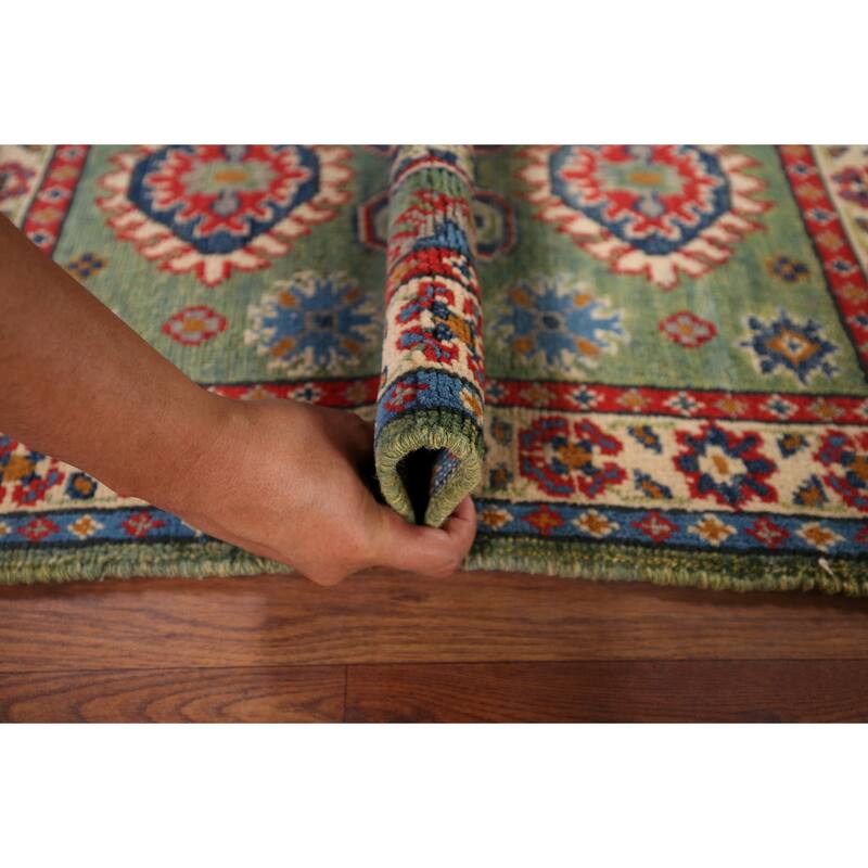 Green Geometric Kazak Oriental Foyer Rug Handmade Wool Carpet - 2'1" x 2'11"