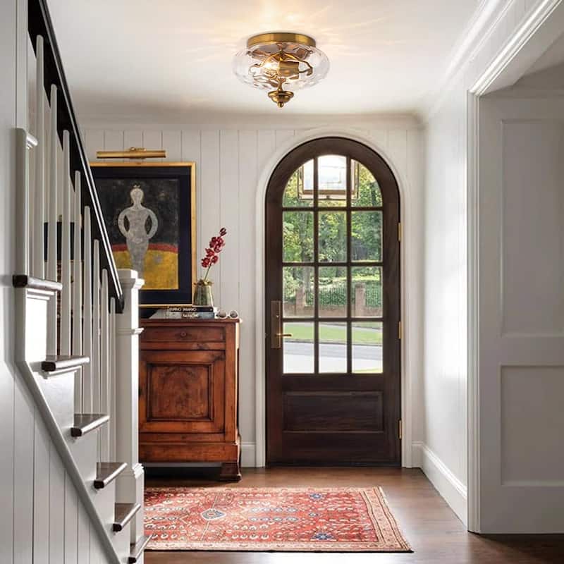 Modern Farmhouse 2-light Water Pattern Hammered Glass Flush Mount 9in