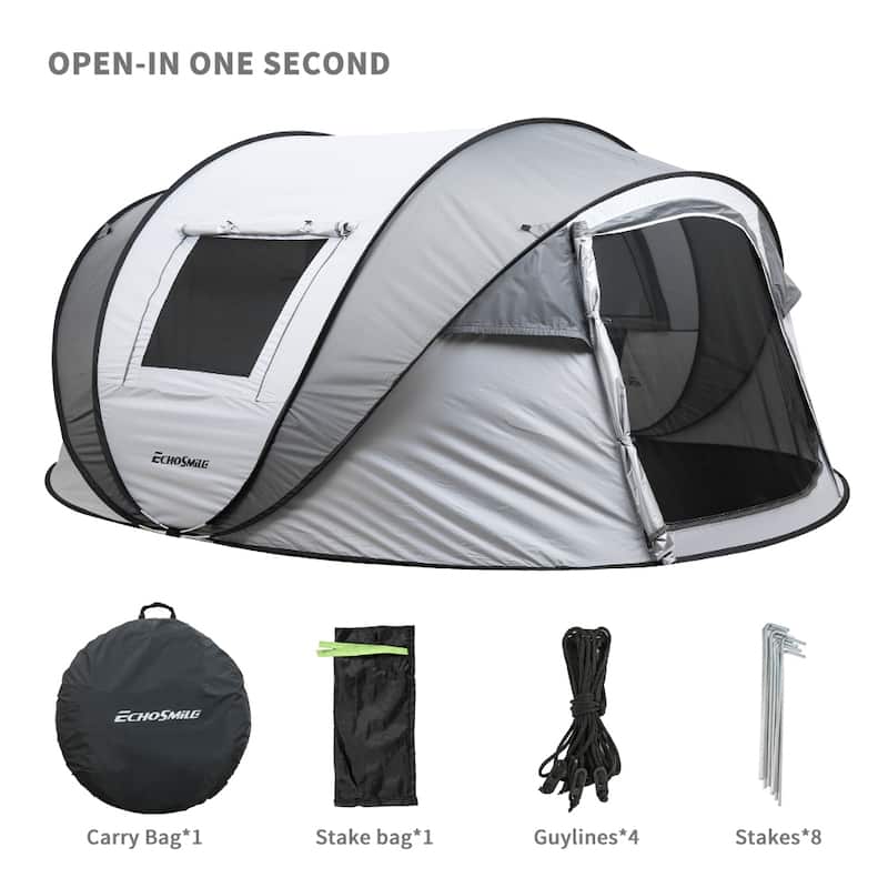 4-6 Persons Pop-Up Boat Tent can fit 2 sleeping bags/pads， with 4 Mesh windows and 2 doors