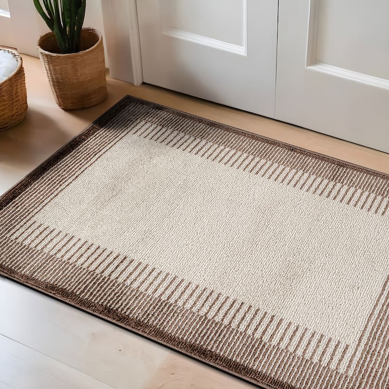 World Rug Gallery Modern Abstract Bordered Area Rug for Living Room, Bedroom, or Entryway - Low Pile Indoor Rug - Brown - Rectangle - 2' x 3'