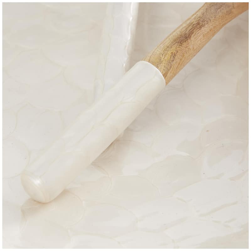 Mango Wood Handmade Decorative Bowl with Matching Salad Serving Utensils - Set of 3 Cream or Green - Roche River Decor