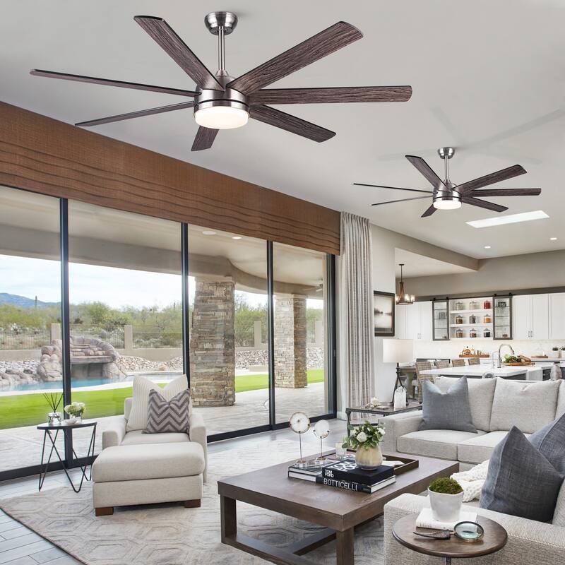Paname 62 in. Indoor Brushed Nickel Farmhouse Smart Ceiling Fan with Integrated LED and Remote Control by Tuya App - 62 INCHES